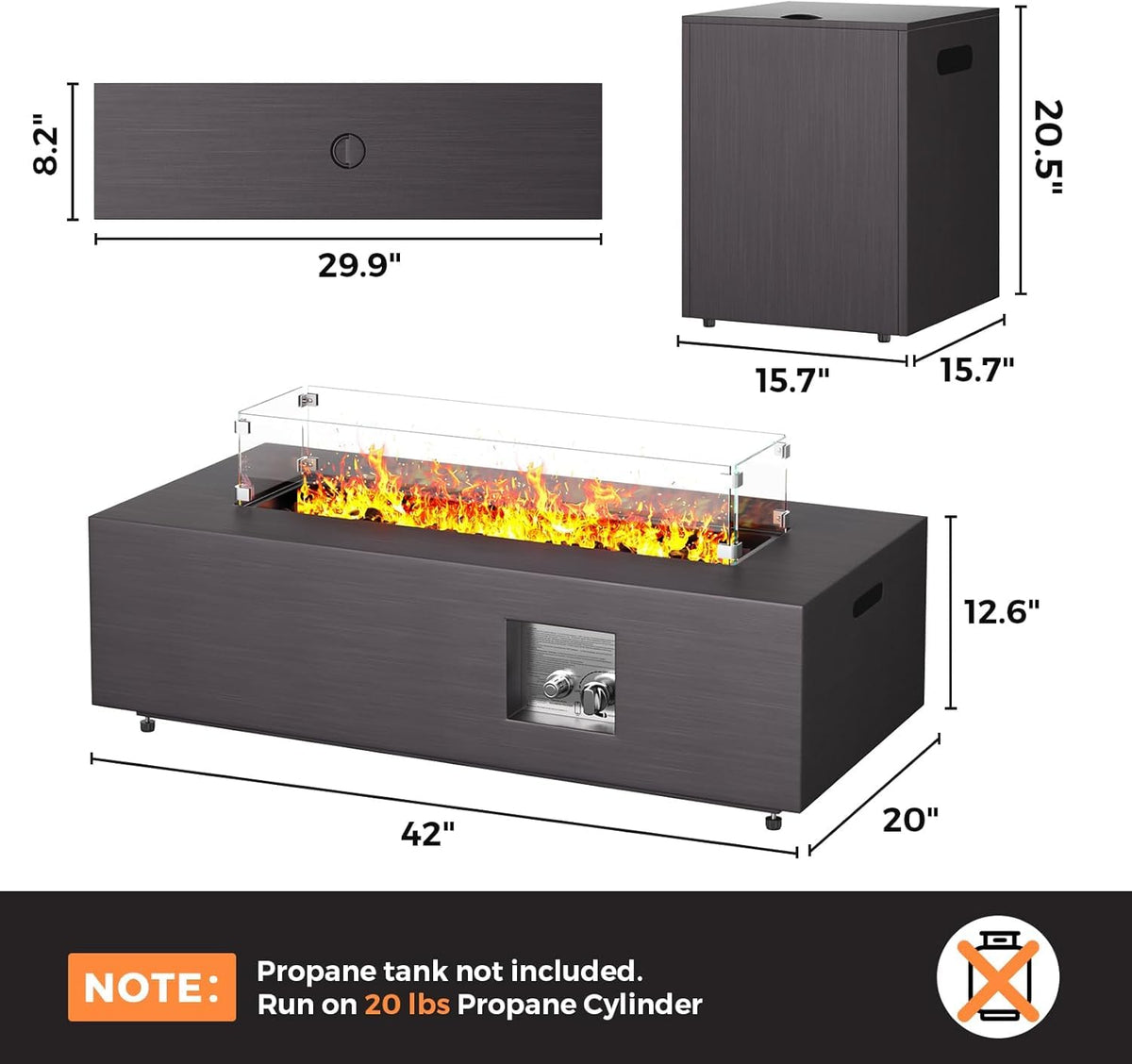 Jocoevol 42in Fire Pit Table Propane Fire Pit 50,000 BTU