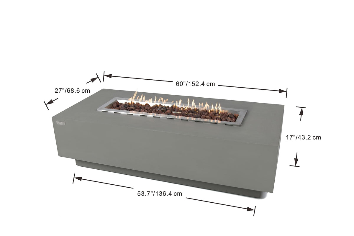 Elementi | Granville Gas Fire Pit Cast Concrete 60" Rectangular Fire Table
