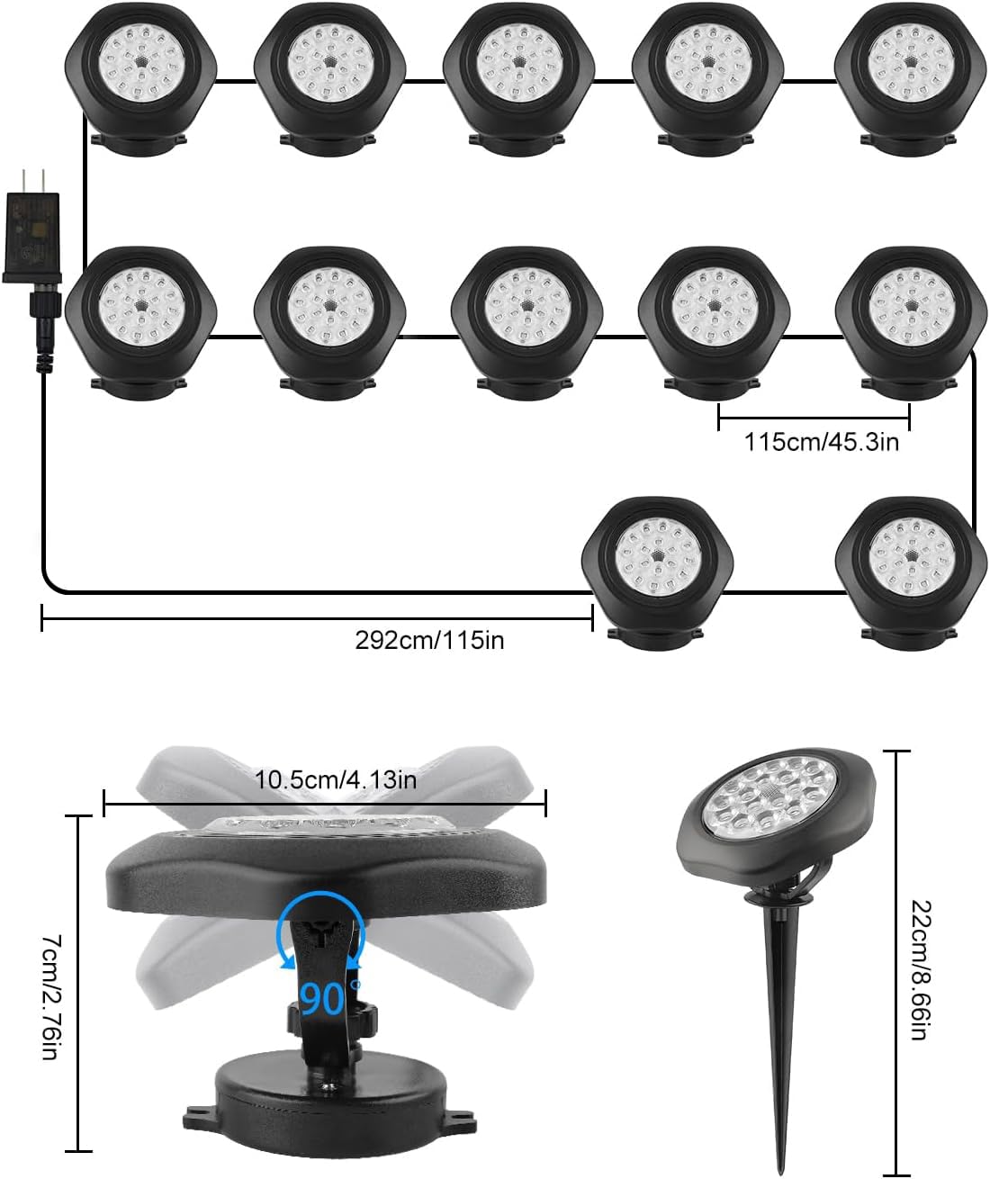 CREPOW RGB Underwater Pond Lights, Super Bright 18 LED Submersible Fountain Lights Color Changing Spotlights, Bluetooth APP Control IP68 Waterproof for Fish Aquarium Tank Garden Yard Pool(Set of 12)