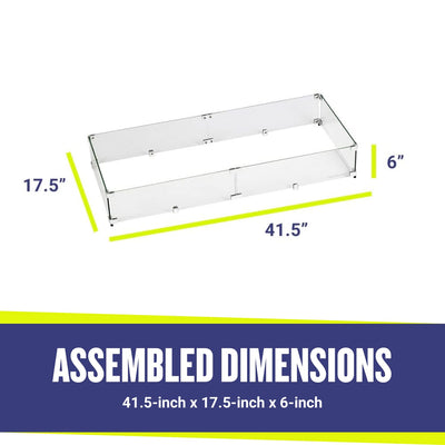 American Fireglass Tempered Glass Flame Guard for 36" x 12" Rectangular Drop-in Fire Pit Pan | Outdoor Wind Guard with Aluminum Fire-Resistant Brackets & Non-Slip Feet | 41.5-inch x 17.5-inch x 6-inch