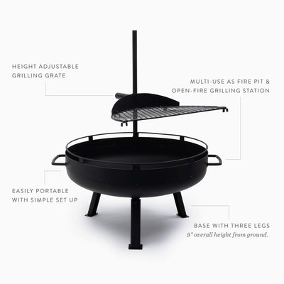 Barebones Cowboy Fire Pit 23-Inch - Open Fire Grill with Cooking Grate for Outdoor Cooking - Heavy Duty Open Grill