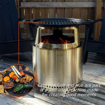 Solo Stove Bonfire Cast Iron Grill Cooking Bundle 2.0 | Smokeless Fire Pit, Stand, Grill & Hub, Wood Burning, Removable Ash Pan, Stainless Steel/Cast Iron, Height: 63 cm, Diameter: 44,5 cm, 20,3 kg