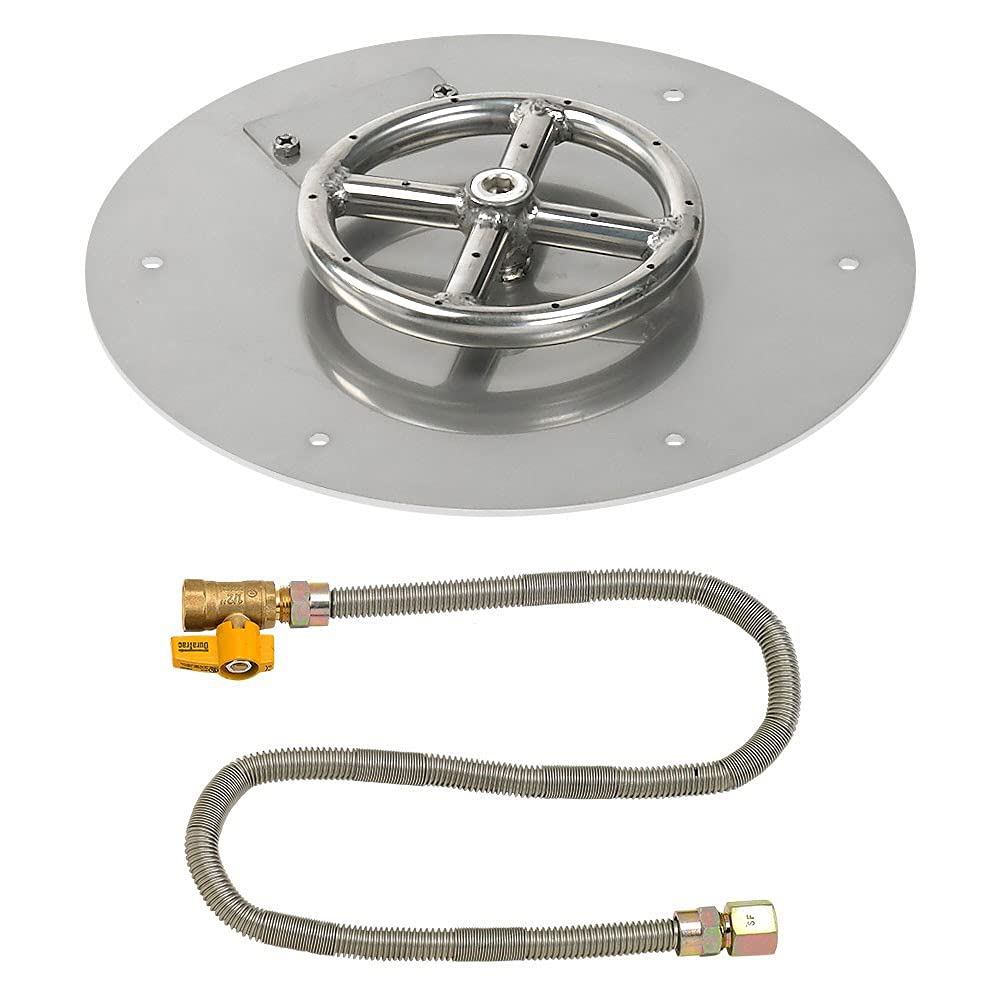 American Fire Glass Match Light Fire Pit Kit (SS-RFPMKIT-N-12), Round Flat Pan, Natural Gas, 12-Inch Pan/6-Inch Burner