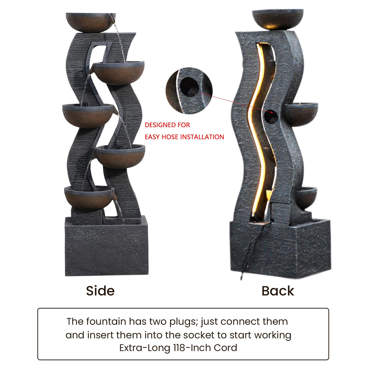 Takamota 52.8" Tall Outdoor Water Fountain with Lights