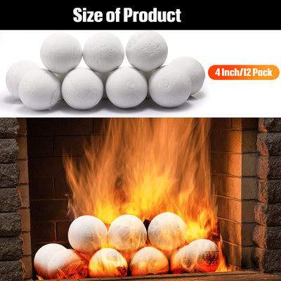 Sasylvia 12 Pcs Ceramic Fire Balls Fire Pit Balls, White Fireplace Balls Round Fire Stones Modern Accessory for Indoor and Outdoor Gas Fireplace Fire Pit (12, 4 Inch Size)