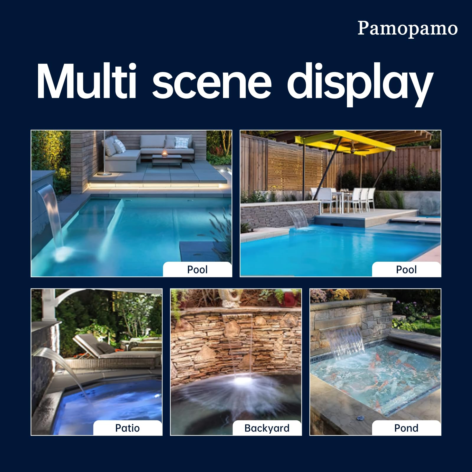 Pamopamo Pond Waterfall Spillway Pool Fountain Water Feature, Black Stainless Steel Outdoor Fountains, Swimming Pool Water Flow Waterfalls Kit for Garden Patio Ponds-35.4"x7.8"x3.9"(NO Light)