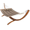 Sunnydaze Double Quilted Fabric Hammock with 12-Foot Curved Arc Wood Stand - 400-Pound Capacity - Sandy Beach