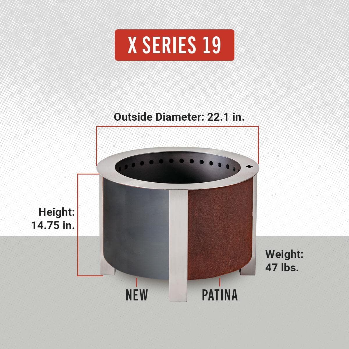 Breeo Smokeless FIrePit (X Series 19, Corten Steel) | 22.1 inch Smokeless Fire Pit for Outside | 47 Pounds | Ideal for Families | Compatible with Wide Range of Breeo Accessories