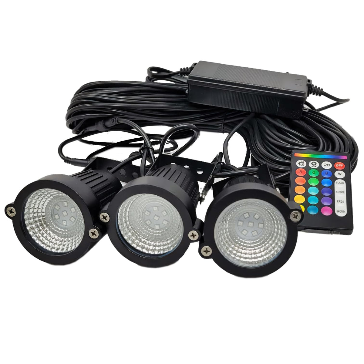 Custom Pro G2 PondPrism Premium Smart- Universal Pond Fountain 3-Light KIT - 36 W LED Solid or Color Changing with Remote | 100 ft cd | Smart Control with Phone APP | 2 Year USA Backed Warranty!