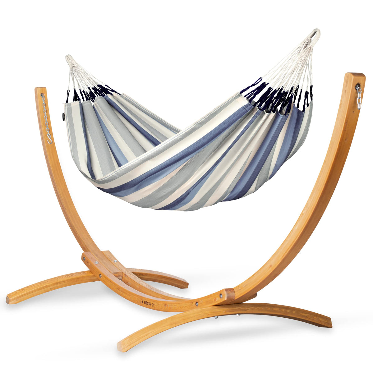 LA SIESTA® - XL King Brisa Classic Hammock &amp; Elipso Stand - Larch Wood Hammock Stand - Weather &amp; Tear Resistant - Backyard Outdoor Hammock with Stand - Family Hammock and Stand - Max 440 Lbs, Sea Salt