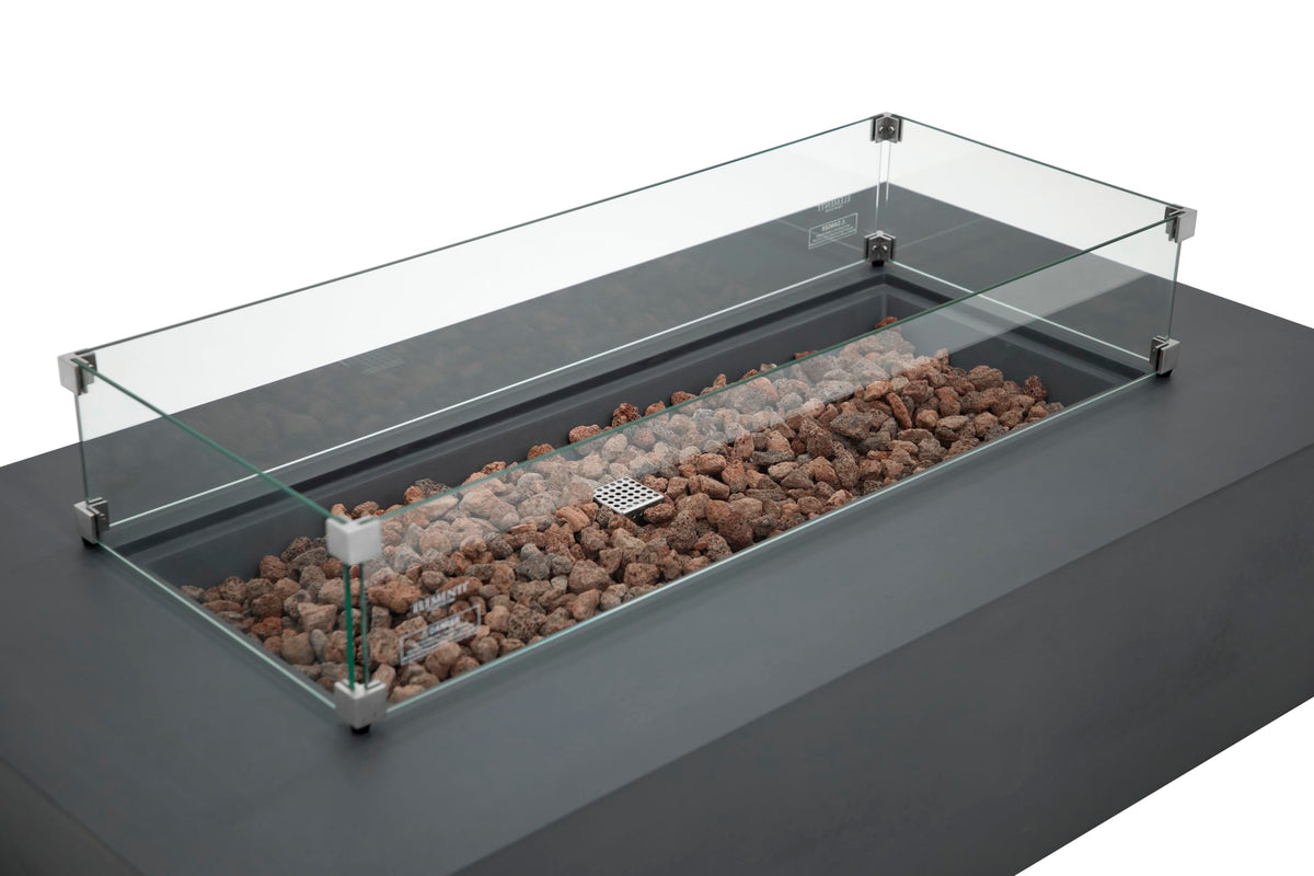 AMS Creations | Madison 60" Bundle Rectangular Propane Gas Outdoor Fire Pit Table | Dark Gray Concrete GFRC | Smooth Texture or Surface | Electronic Ignition | Outside Backyard Fireplace
