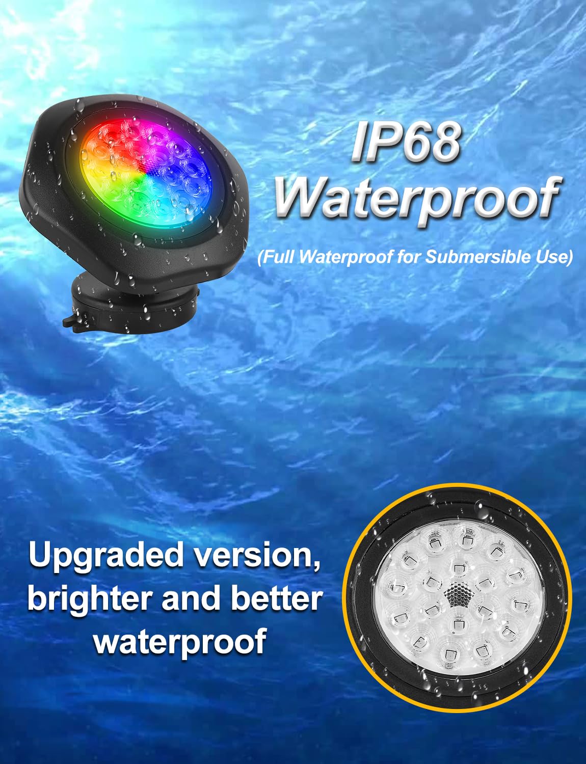 CREPOW RGB Underwater Pond Lights, Super Bright 18 LED Submersible Fountain Lights Color Changing Spotlights, Bluetooth APP Control IP68 Waterproof for Fish Aquarium Tank Garden Yard Pool(Set of 12)