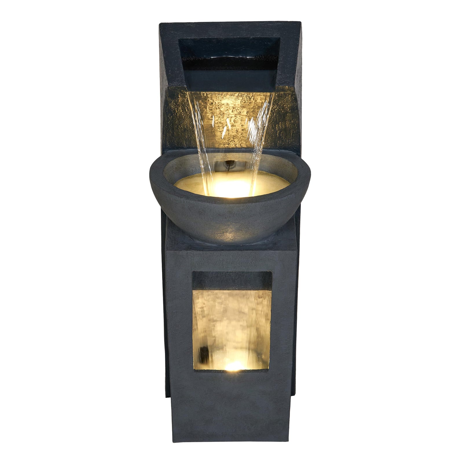Alpine Corporation 41" Tall Outdoor Basin Waterfall Floor Fountain with LED Lights for Garden, Patio, Lawn and Backyard Decor, Gray