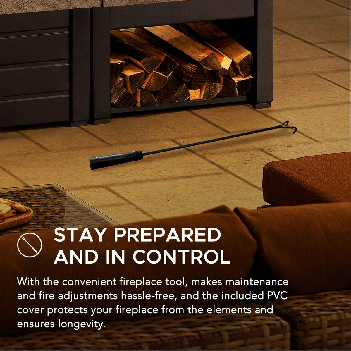 Sunjoy Wood Burning Fireplace – Matte Black Outdoor Steel Fireplace with Chimney, Log Holders, Fireplace Tool, and PVC Cover