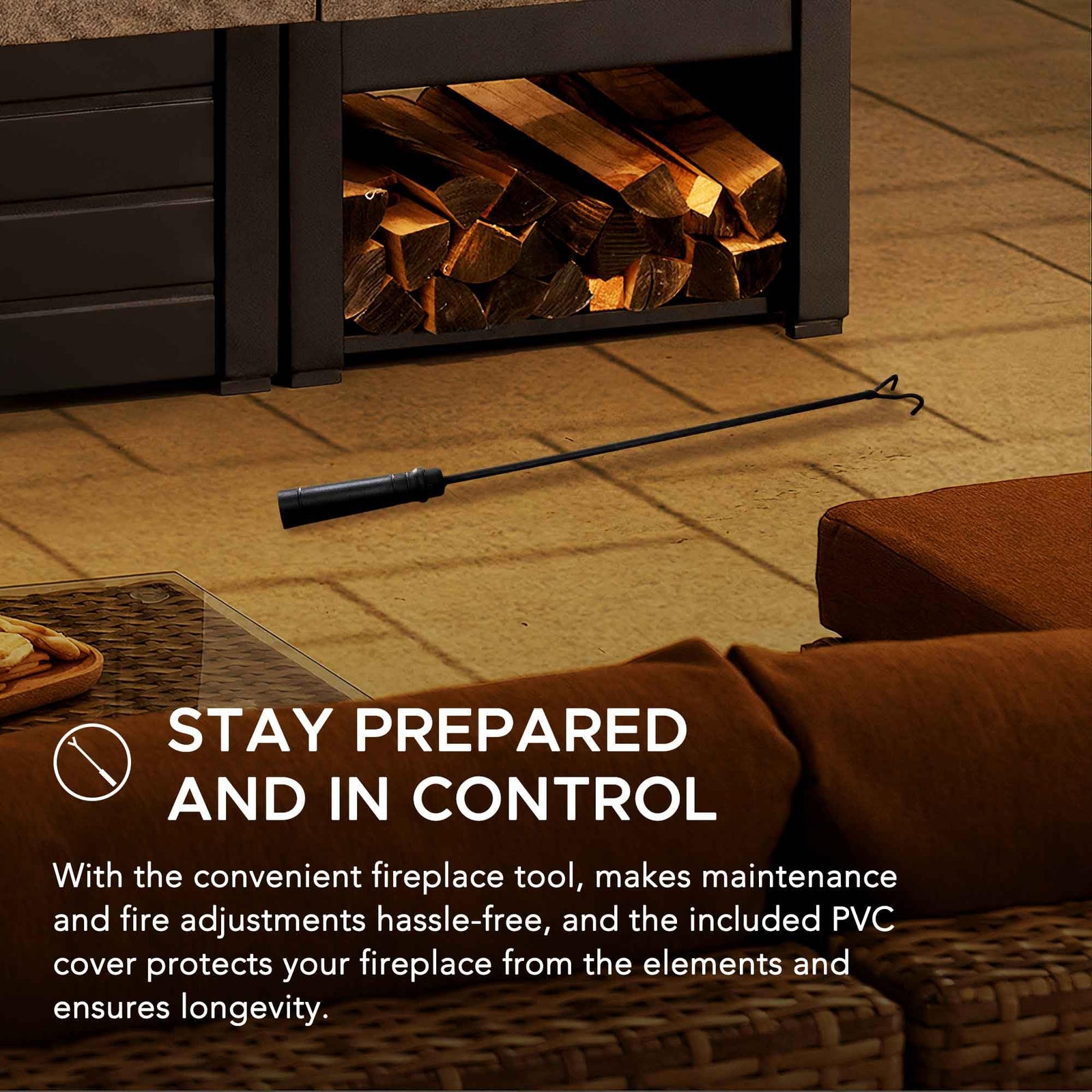 Sunjoy Wood Burning Fireplace – Matte Black Outdoor Steel Fireplace with Chimney, Log Holders, Fireplace Tool, and PVC Cover