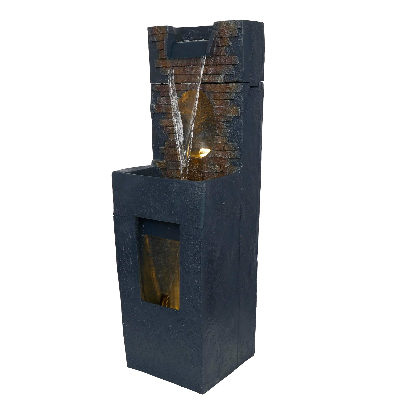 Alpine Corporation TZL398 40" Stone Wall Cascading Fountain with LED Lights, Elegant Outdoor Water Feature for Garden, Patio, Backyard & Home Decor, Relaxing Waterfall Fountain, Gray