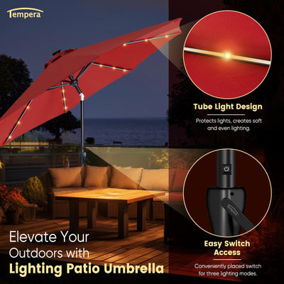 Tempera 9ft Patio Solar Powered Outdoor Umbrella with LED Light