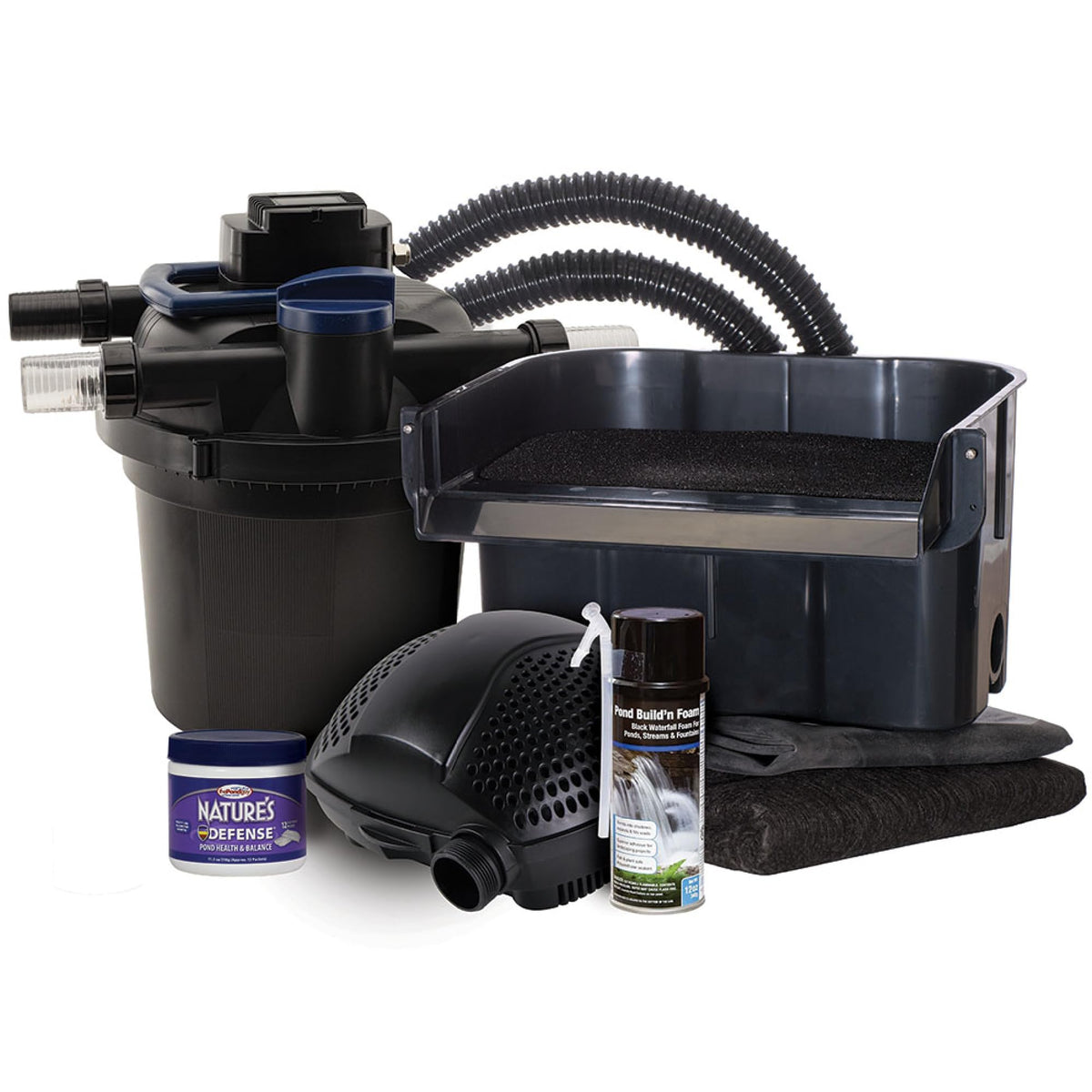 The Pond Guy AllClear Ecosystem Kit – Complete DIY Fishpond with Liner, Pump, UV Filter &amp; Waterfall (1,000-2,000 Gallons) 11' x 11'