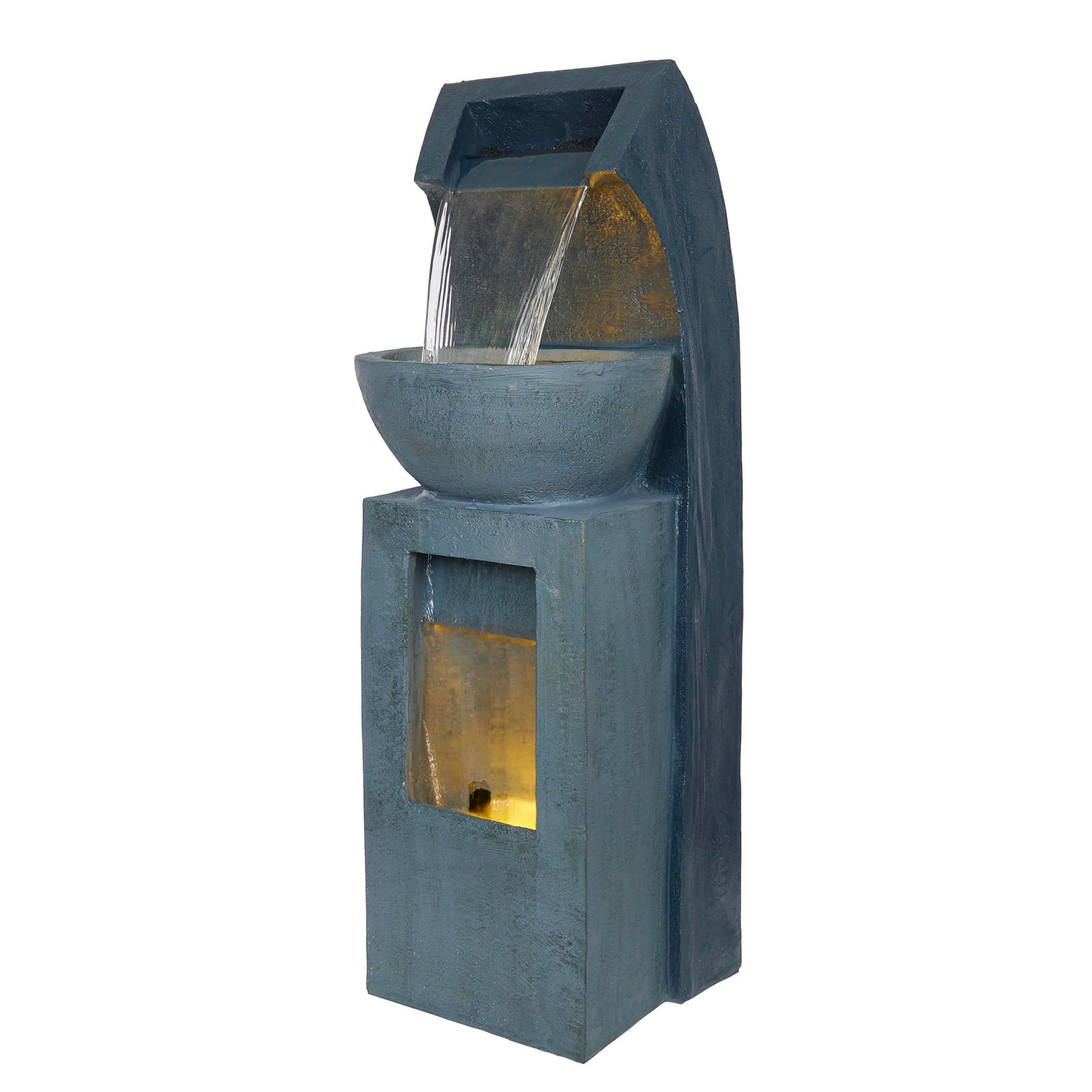 Alpine Corporation 41" Tall Outdoor Basin Waterfall Floor Fountain with LED Lights for Garden, Patio, Lawn and Backyard Decor, Gray