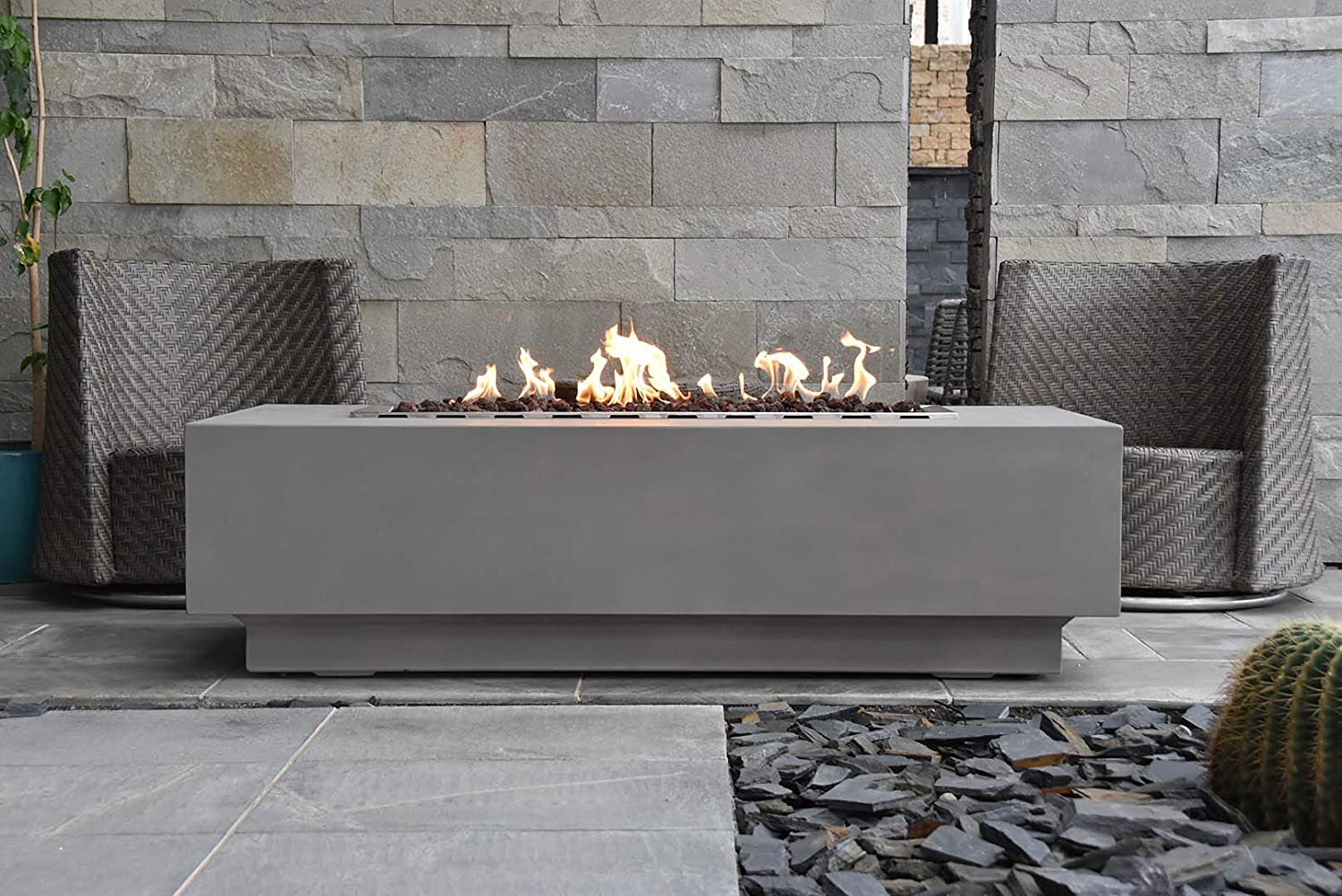 Elementi | Granville Gas Fire Pit Cast Concrete 60" Rectangular Fire Table