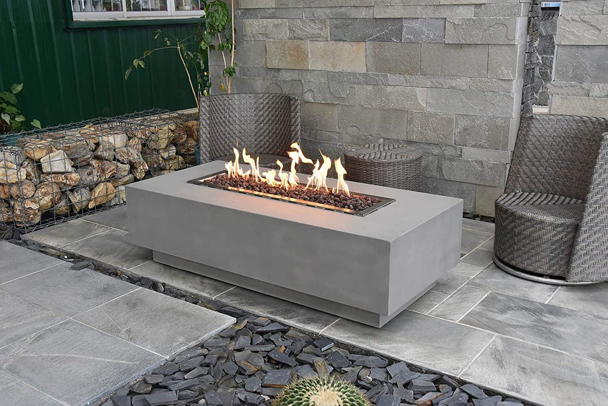 Elementi | Granville Gas Fire Pit Cast Concrete 60" Rectangular Fire Table