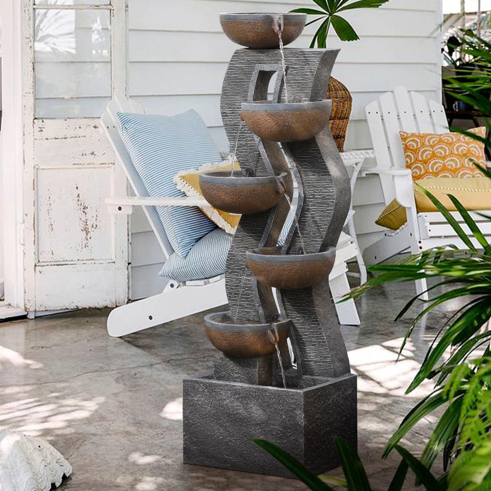 Takamota 52.8" Tall Outdoor Water Fountain with Lights