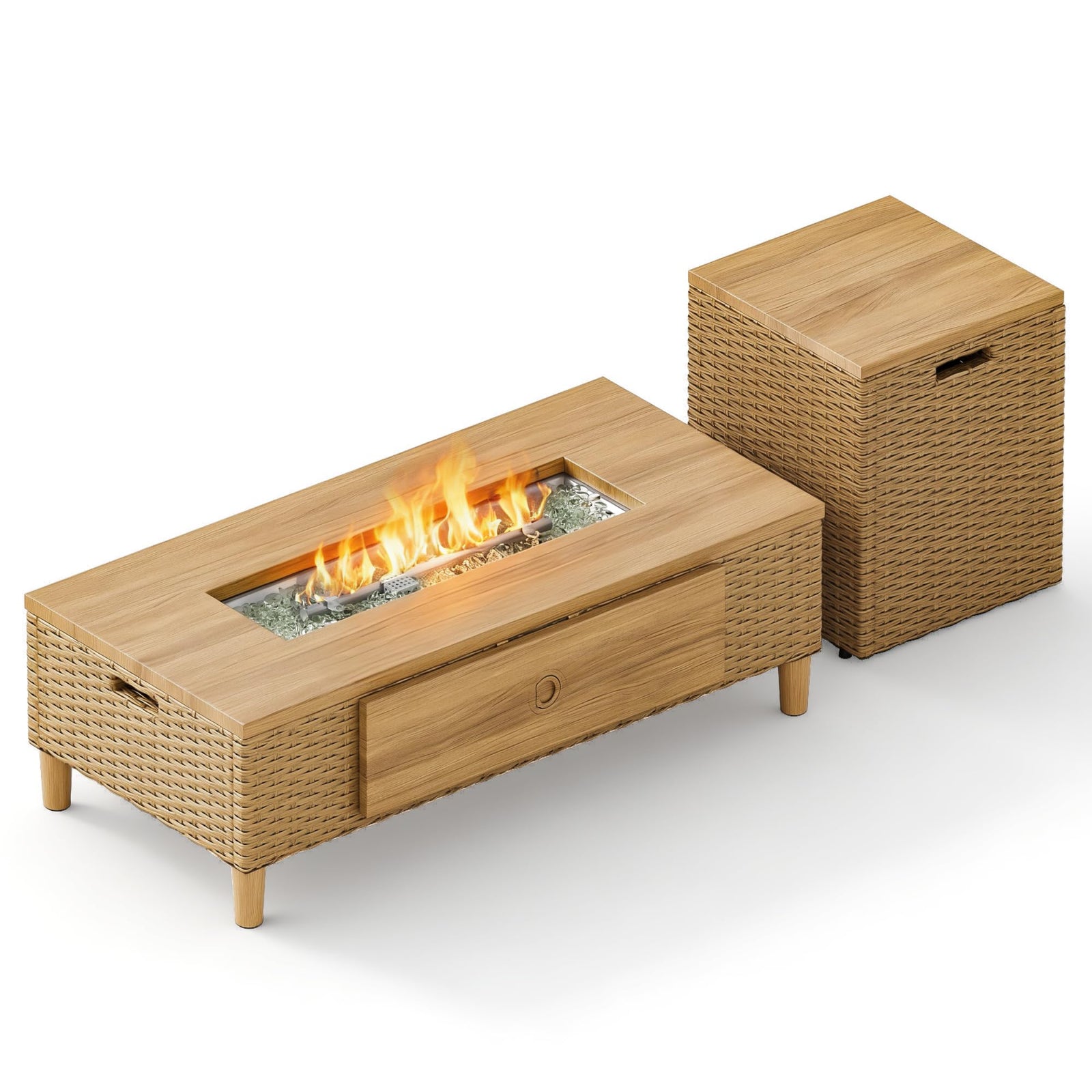Sophia & William 42 Inch Outdoor Propane Gas Fire Pit Table Patio Rattan 50,000 BTU