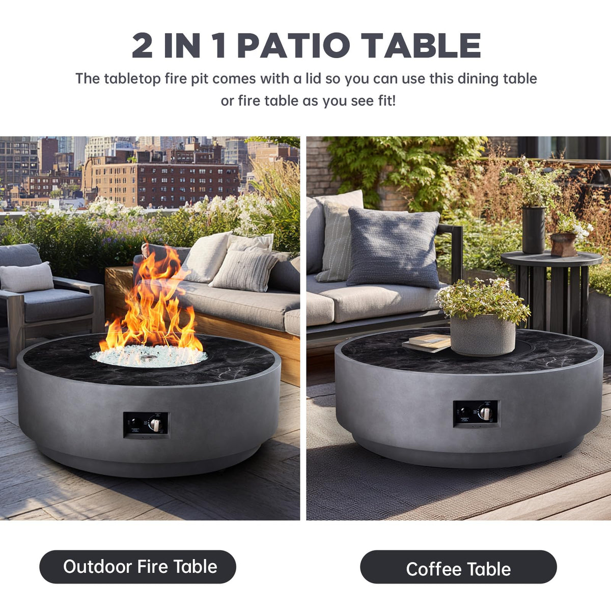 FLOOORE 42 Inch Fire Pit Table, Outdoor Propane 65,000 BTU