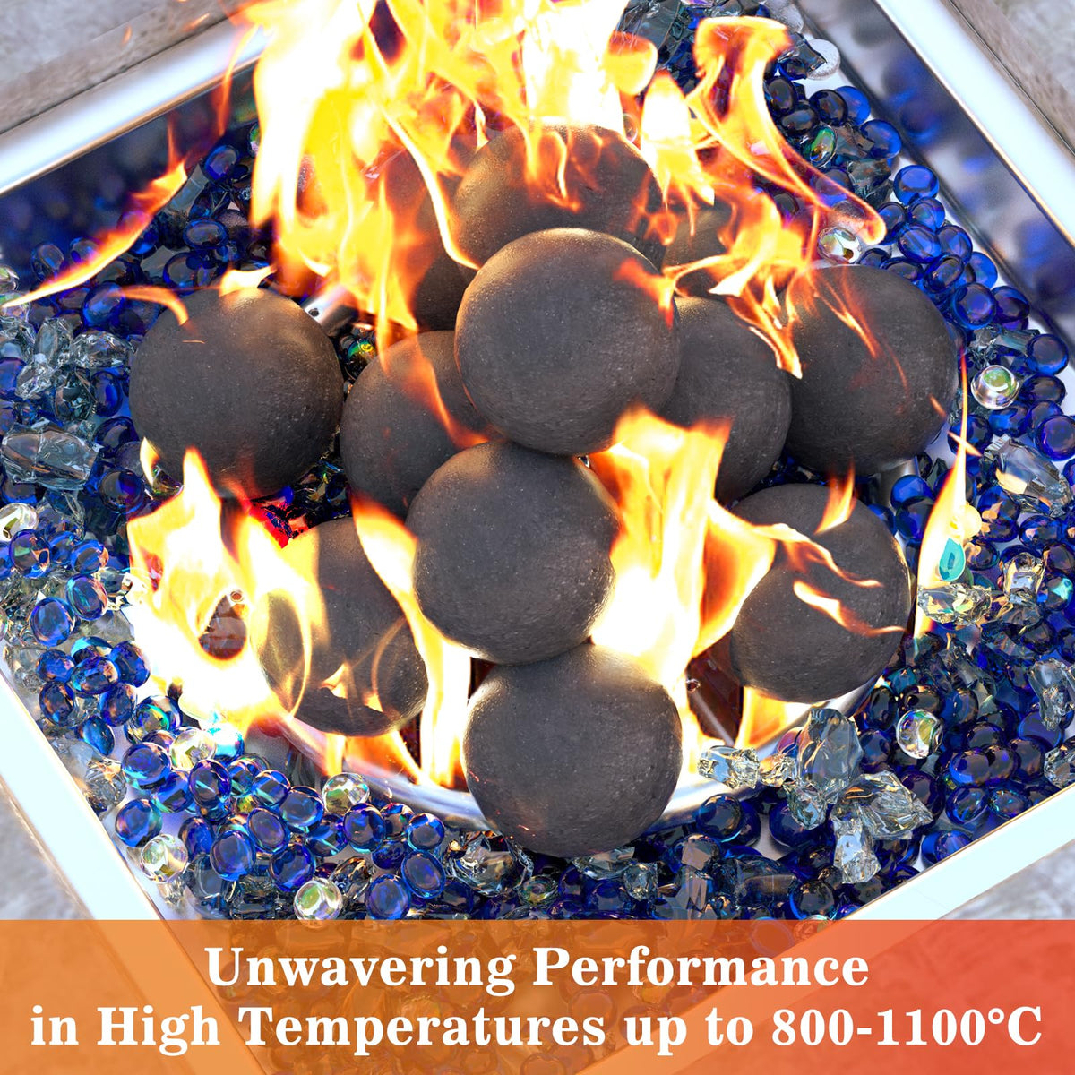 GRISUN Black Round Ceramic Fire Balls for Fire Pit, 4 Inch Tempered Fire Stones for Natural or Propane Fireplace, Safe for Outdoors and Indoors Fire Pit Reusable Fireballs, Set of 12