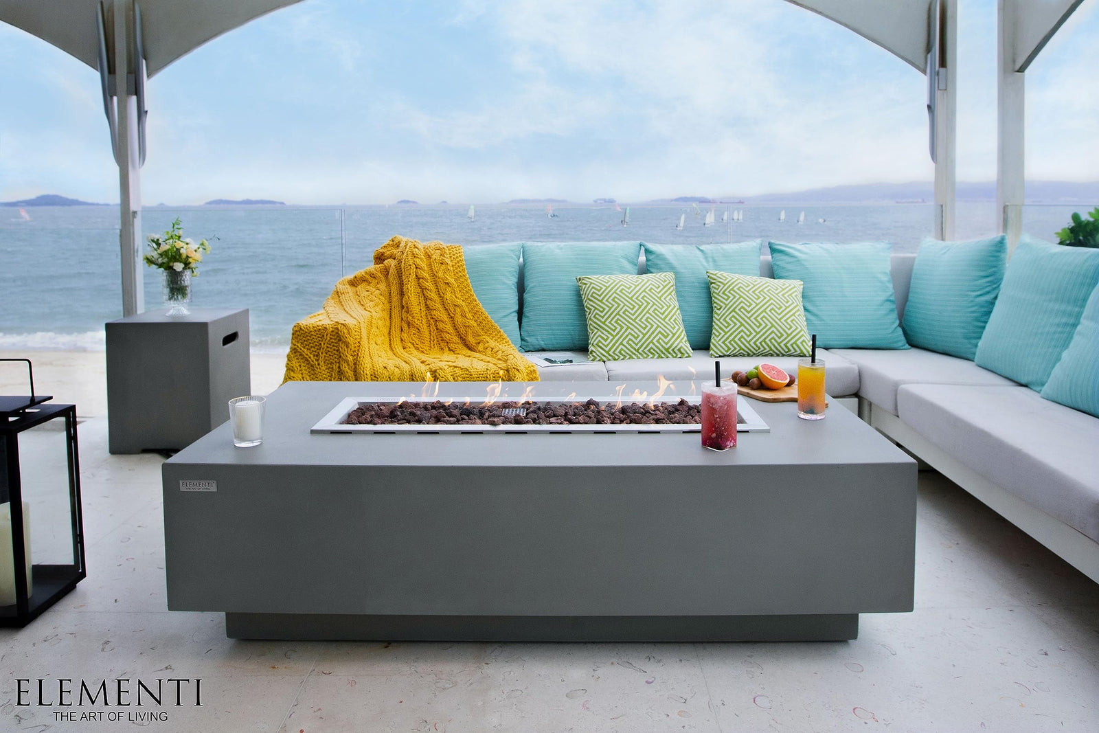 Elementi | Granville Gas Fire Pit Cast Concrete 60" Rectangular Fire Table