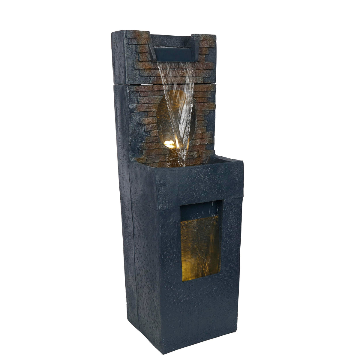 Alpine Corporation TZL398 40" Stone Wall Cascading Fountain with LED Lights, Elegant Outdoor Water Feature for Garden, Patio, Backyard & Home Decor, Relaxing Waterfall Fountain, Gray