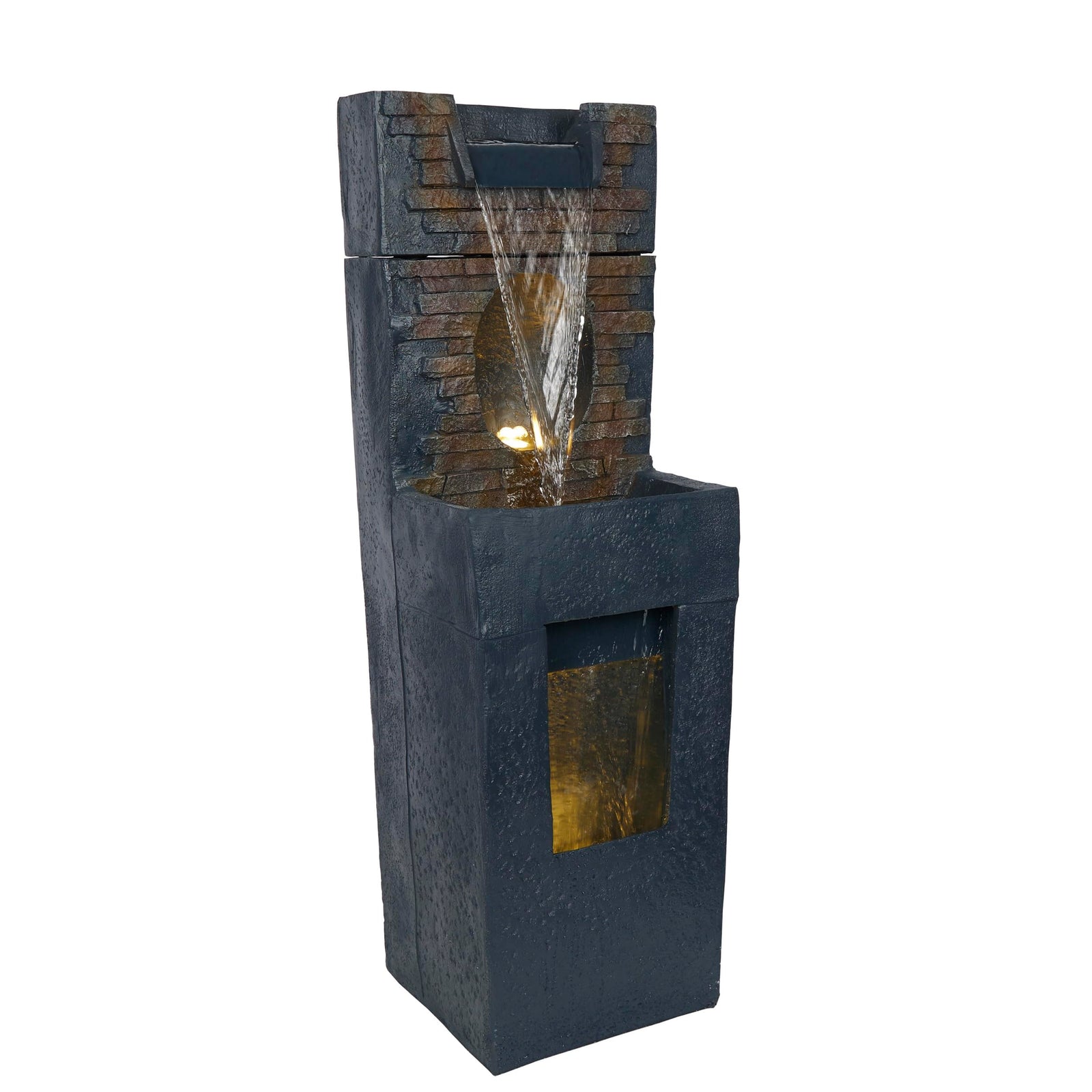 Alpine Corporation TZL398 40" Stone Wall Cascading Fountain with LED Lights, Elegant Outdoor Water Feature for Garden, Patio, Backyard & Home Decor, Relaxing Waterfall Fountain, Gray