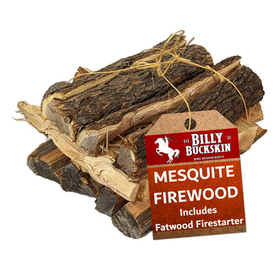 18 LB. Mesquite Firewood & Fatwood Firestarter, Aromatic & Seasoned Wood Logs, Fire Wood Fire Logs Perfect Fire Starter for Fire Pit, Fireplace, Campfires & Outdoor BBQ Grilling by Billy Buckskin Co.