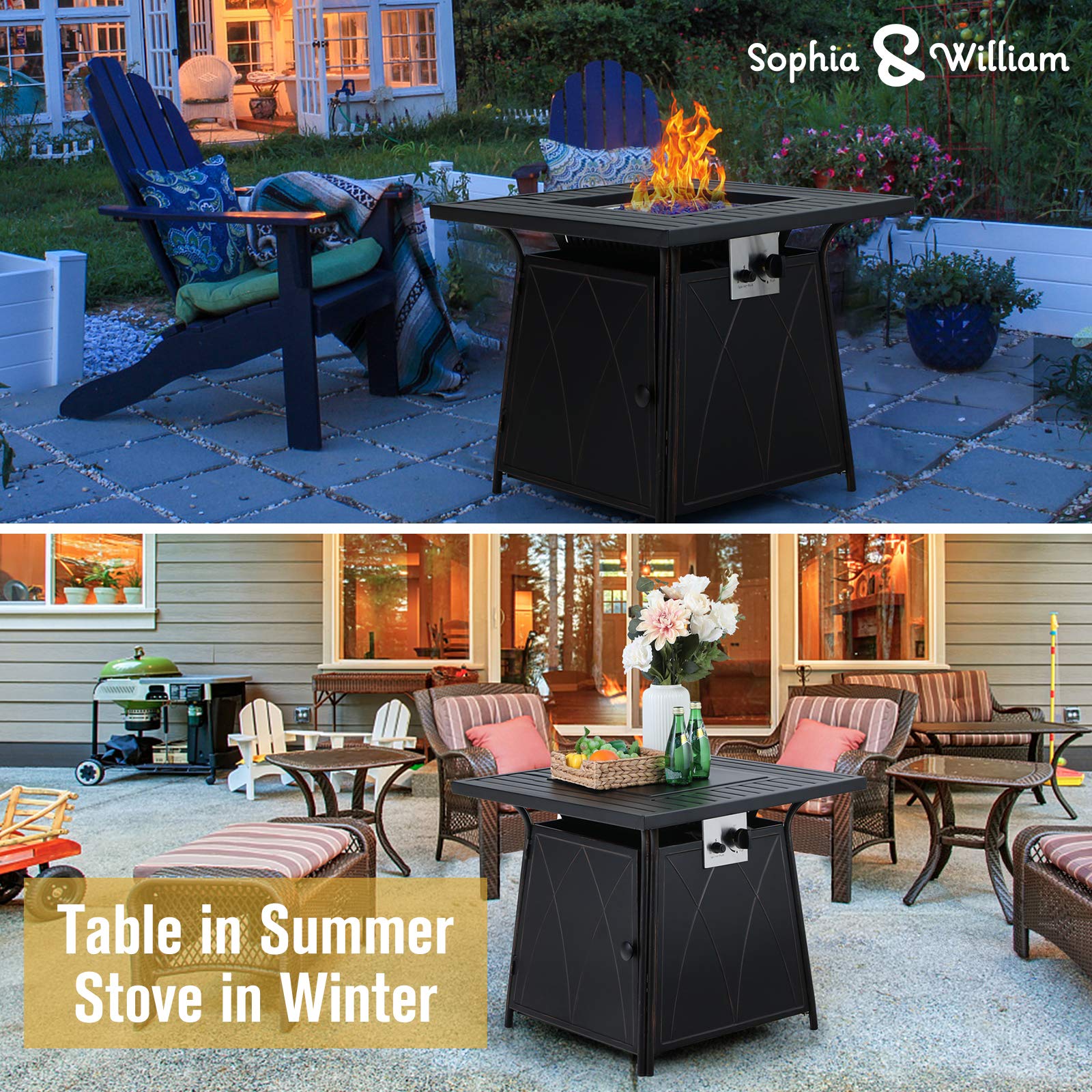 Sophia & William 5 Pieces Patio Dining Set with Gas Fire Pit Table