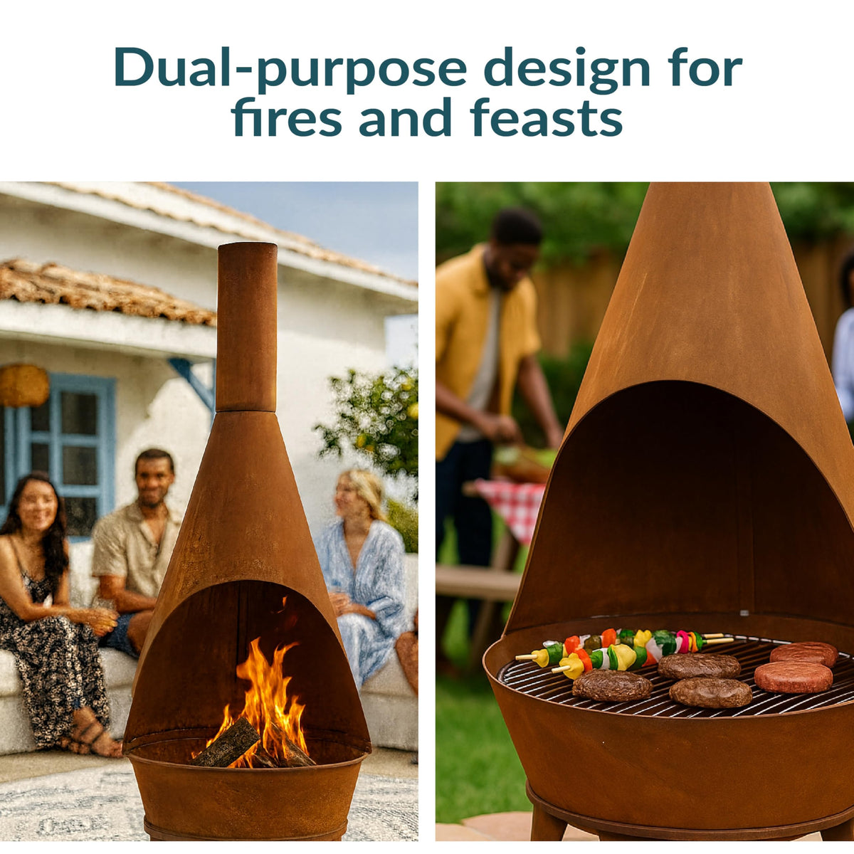 Sunnydaze Large Chiminea Outdoor Fireplace - Outdoor Wood-Burning Fireplace