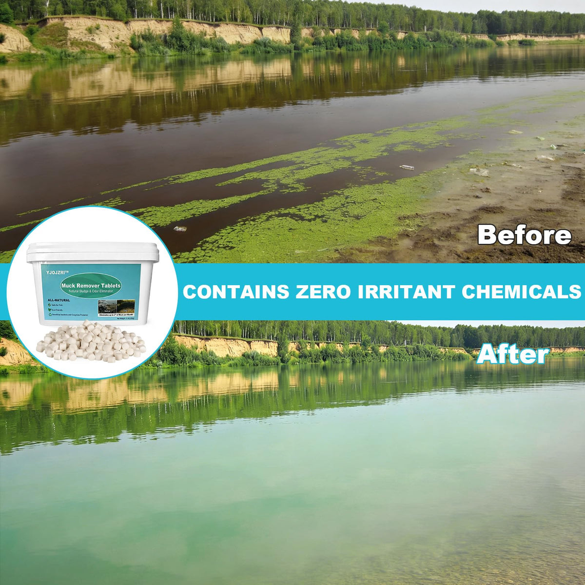 Natural Pond Sludge Remover Tablets with Beneficial Bacteria & Enzymes, Safe for Plants, Fish, Helps Break Down Muck & Reduce Odors Naturally, 2 lb