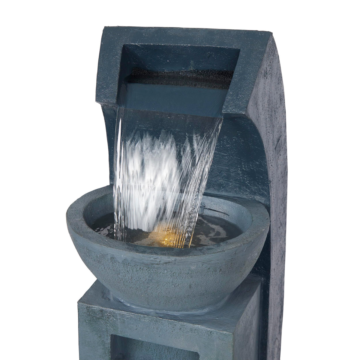 Alpine Corporation 41" Tall Outdoor Basin Waterfall Floor Fountain with LED Lights for Garden, Patio, Lawn and Backyard Decor, Gray