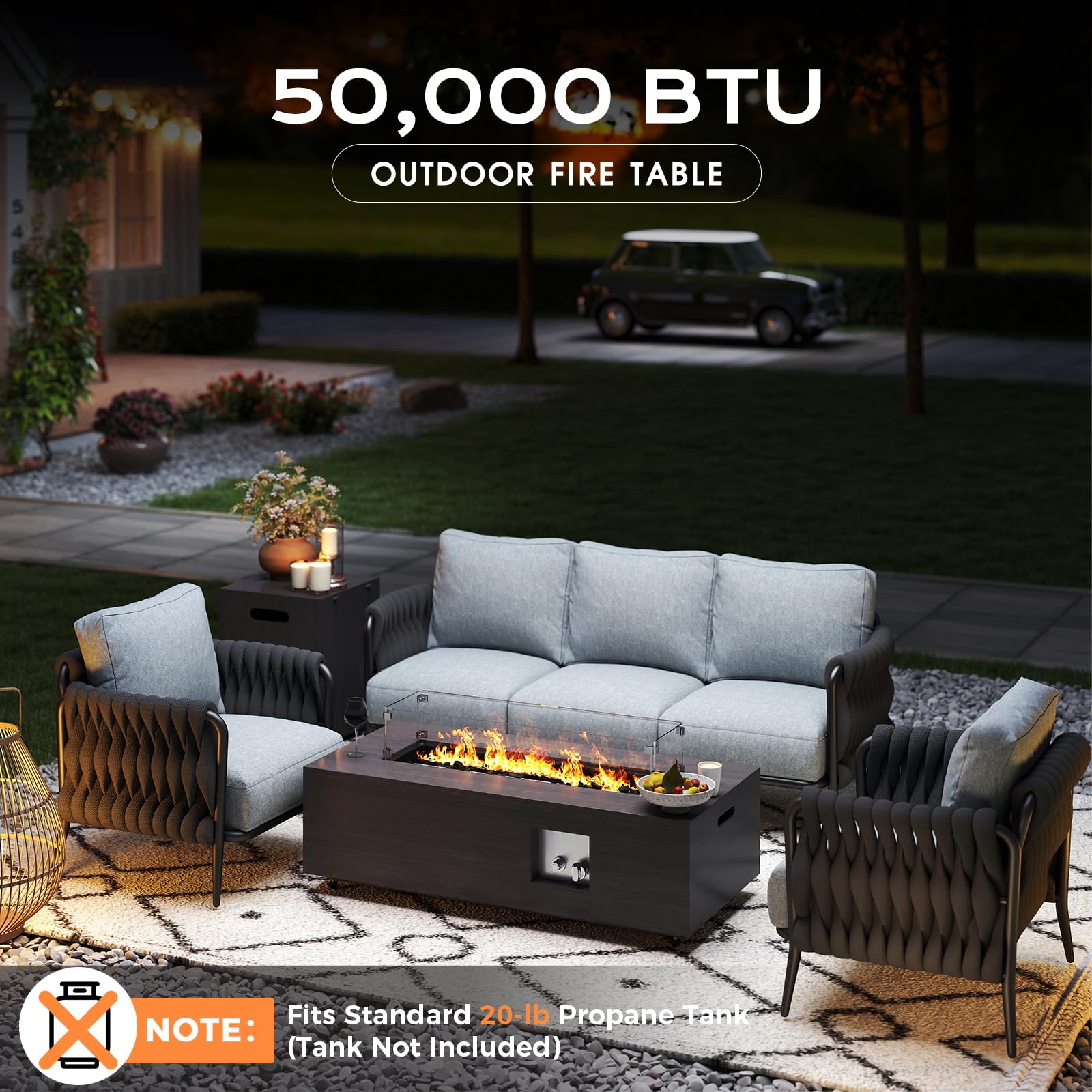 Jocoevol 42in Fire Pit Table Propane Fire Pit 50,000 BTU