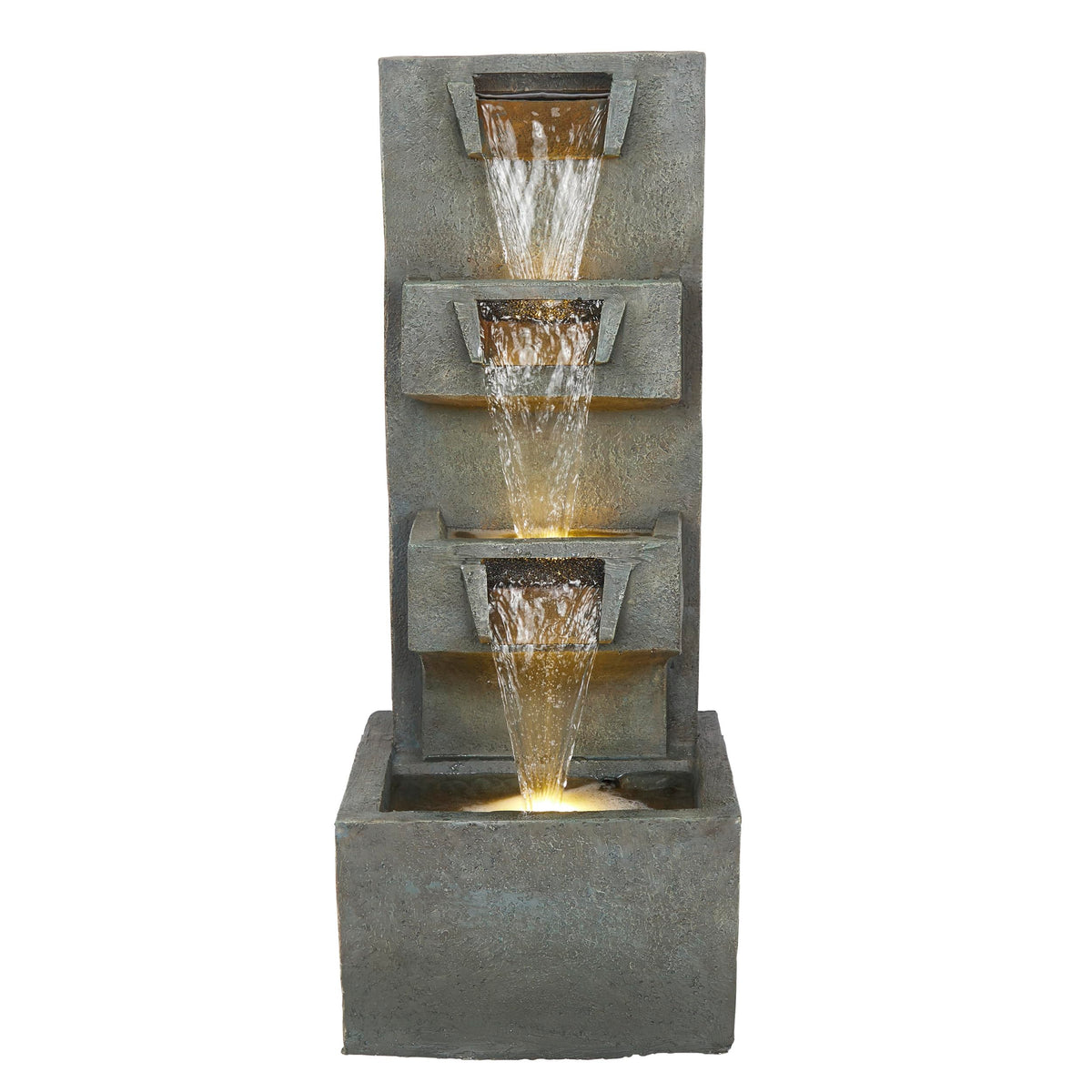 Alpine Corporation TZL406 33" 3 Tier Basin Cascading Fountain with LED Lights, Outdoor Water Feature for Garden, Patio, Backyard & Home Decor, Elegant Waterfall Design, Gray