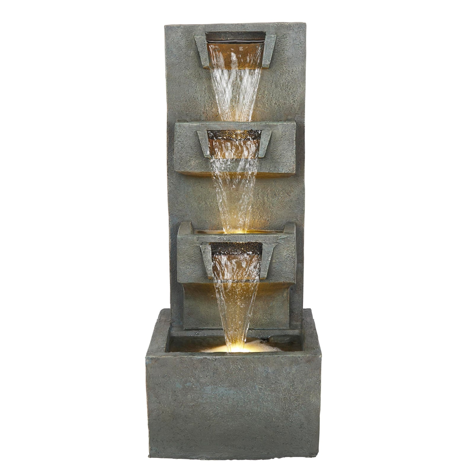 Alpine Corporation TZL406 33" 3 Tier Basin Cascading Fountain with LED Lights, Outdoor Water Feature for Garden, Patio, Backyard & Home Decor, Elegant Waterfall Design, Gray