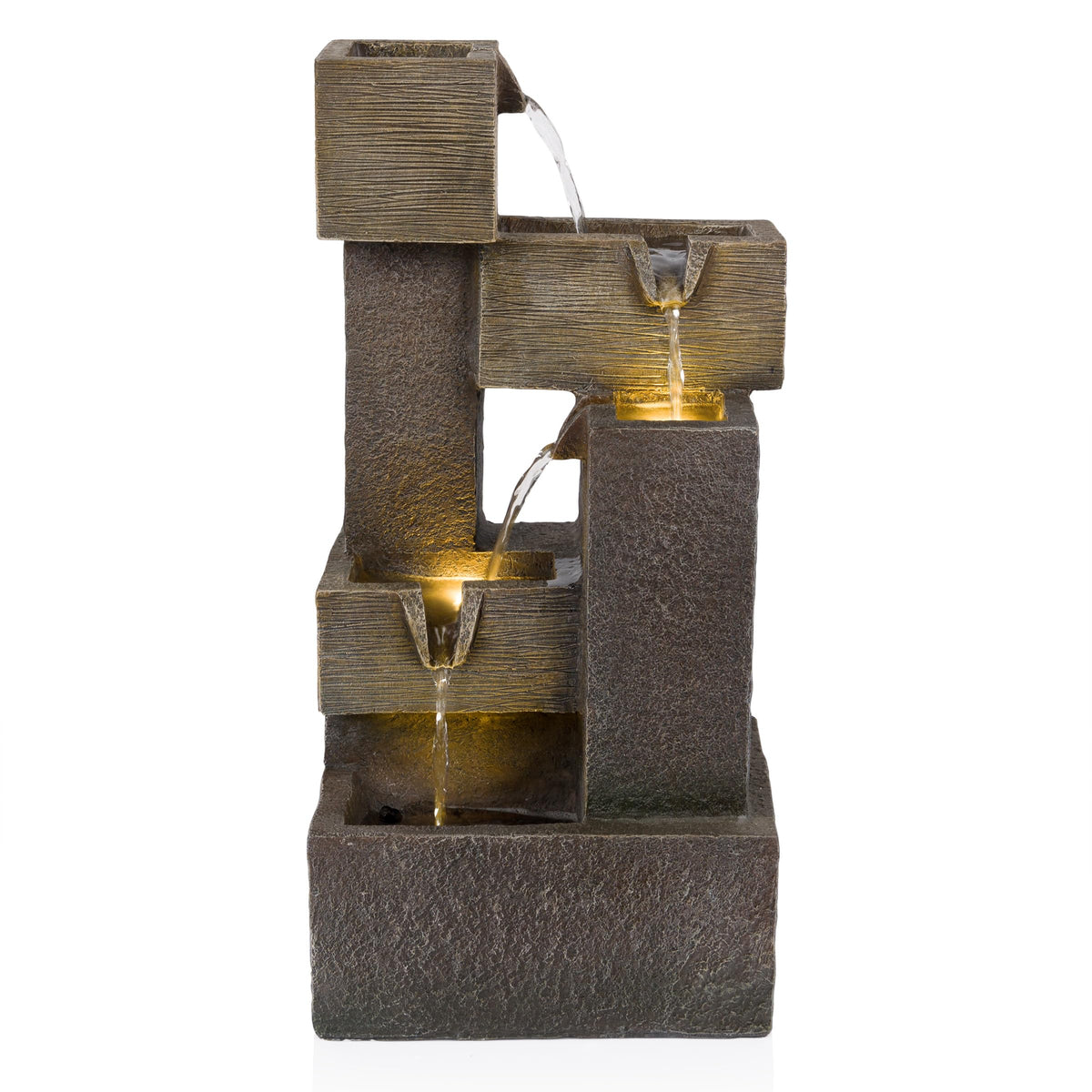 Alpine Corporation ZDQ110 19" Indoor/Outdoor Multi-Tier Water Fountain with LED Lights – Cascading Waterfall Feature for Gardens, Patios, Yards, and Home Décor, Gray