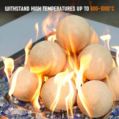 Stanbroil Ceramic Fire Balls - 4” Round Fire Stones for Fire Pit Fire Bowl and Fireplace - Set of 12, Beige