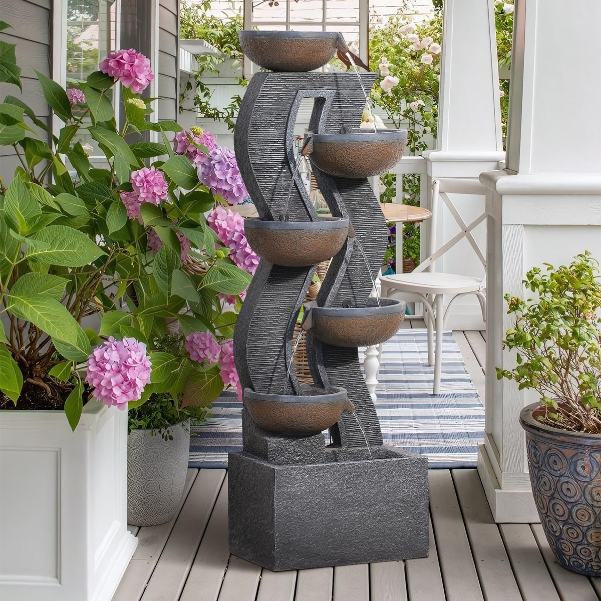 Takamota 52.8" Tall Outdoor Water Fountain with Lights