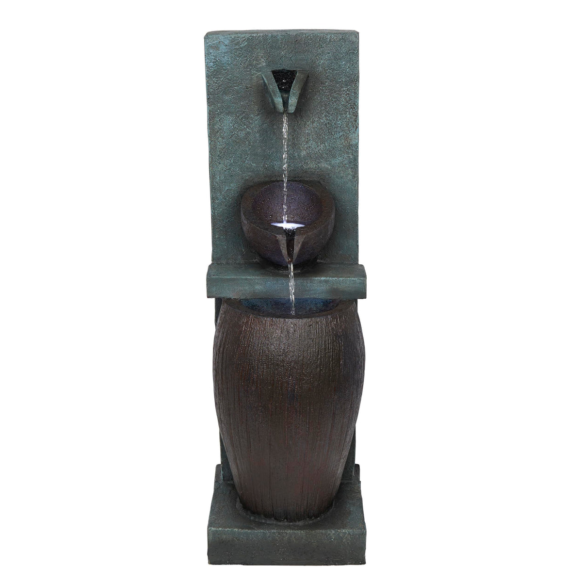 Alpine Corporation TZL388 32" 3 Tier Jar Fountain with LED Lights, Elegant Outdoor Water Feature for Garden, Patio, Backyard, Home Décor, Ceramic Water Fountain & Landscape Decorations, Gray