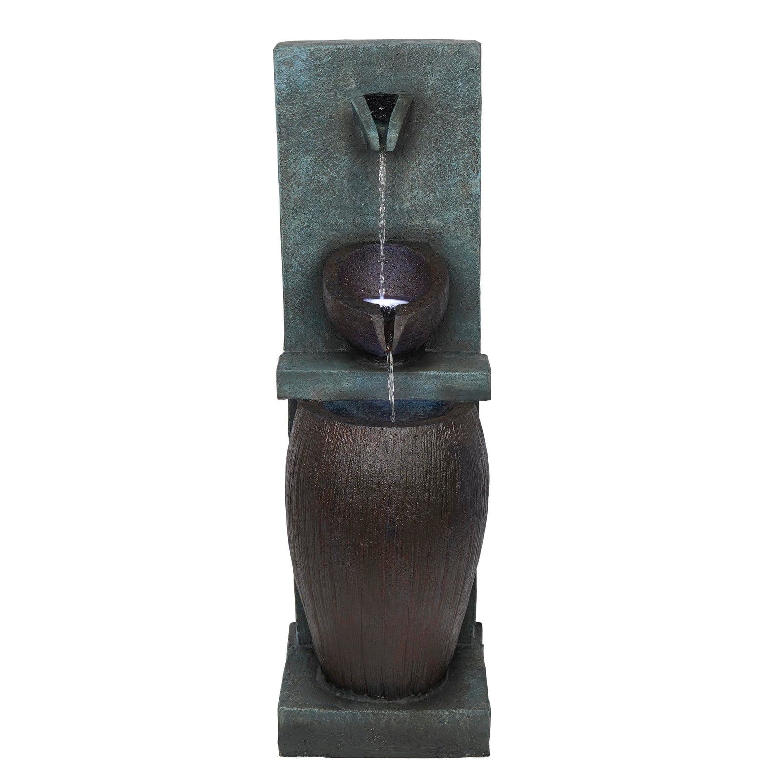 Alpine Corporation TZL388 32" 3 Tier Jar Fountain with LED Lights, Elegant Outdoor Water Feature for Garden, Patio, Backyard, Home Décor, Ceramic Water Fountain & Landscape Decorations, Gray