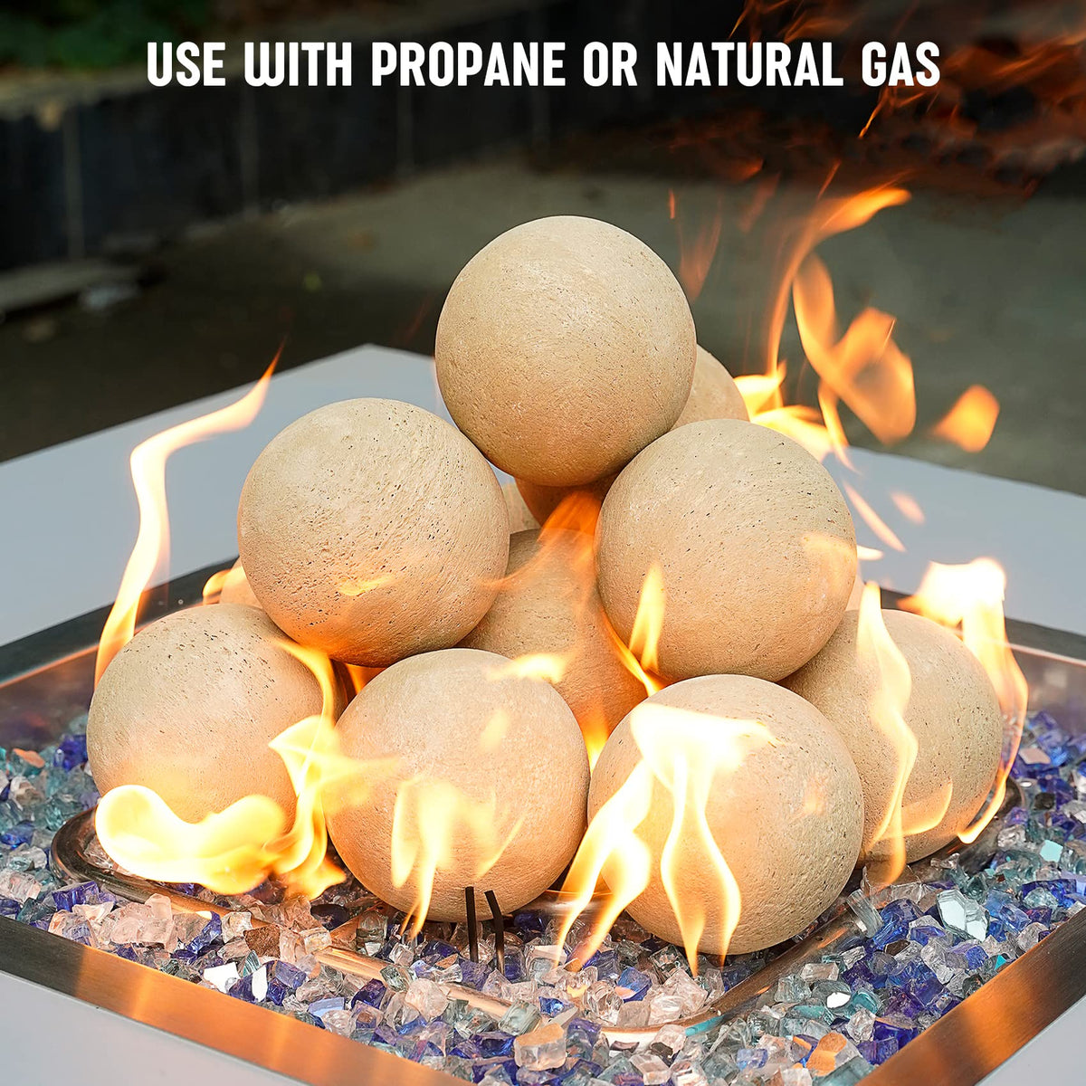 Stanbroil Ceramic Fire Balls - 4” Round Fire Stones for Fire Pit Fire Bowl and Fireplace - Set of 12, Beige