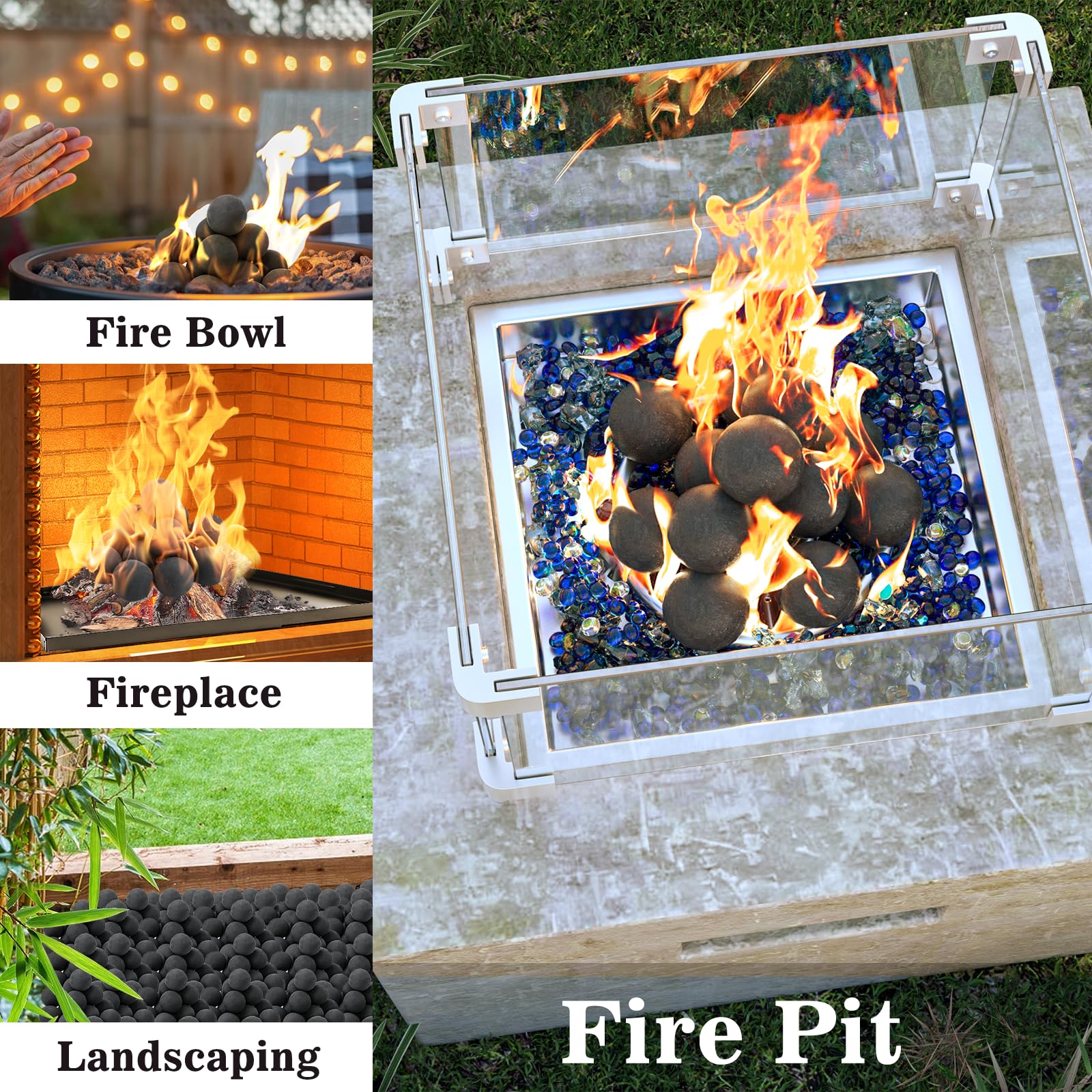 GRISUN Black Round Ceramic Fire Balls for Fire Pit, 4 Inch Tempered Fire Stones for Natural or Propane Fireplace, Safe for Outdoors and Indoors Fire Pit Reusable Fireballs, Set of 12