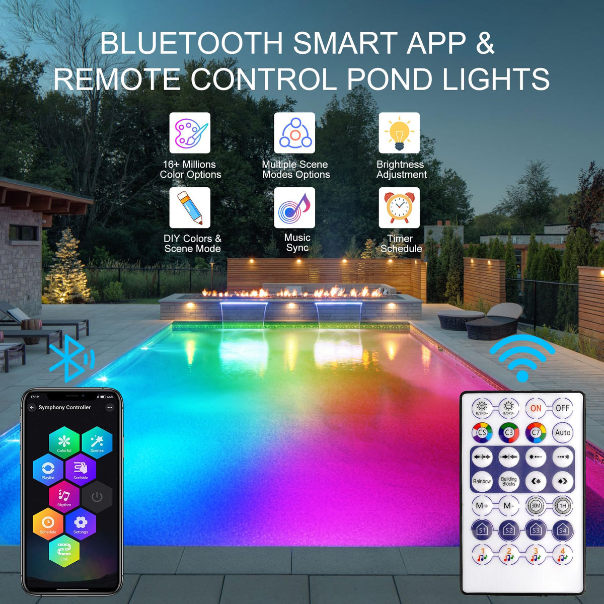 CREPOW RGB Underwater Pond Lights, Super Bright 18 LED Submersible Fountain Lights Color Changing Spotlights, Bluetooth APP Control IP68 Waterproof for Fish Aquarium Tank Garden Yard Pool(Set of 12)