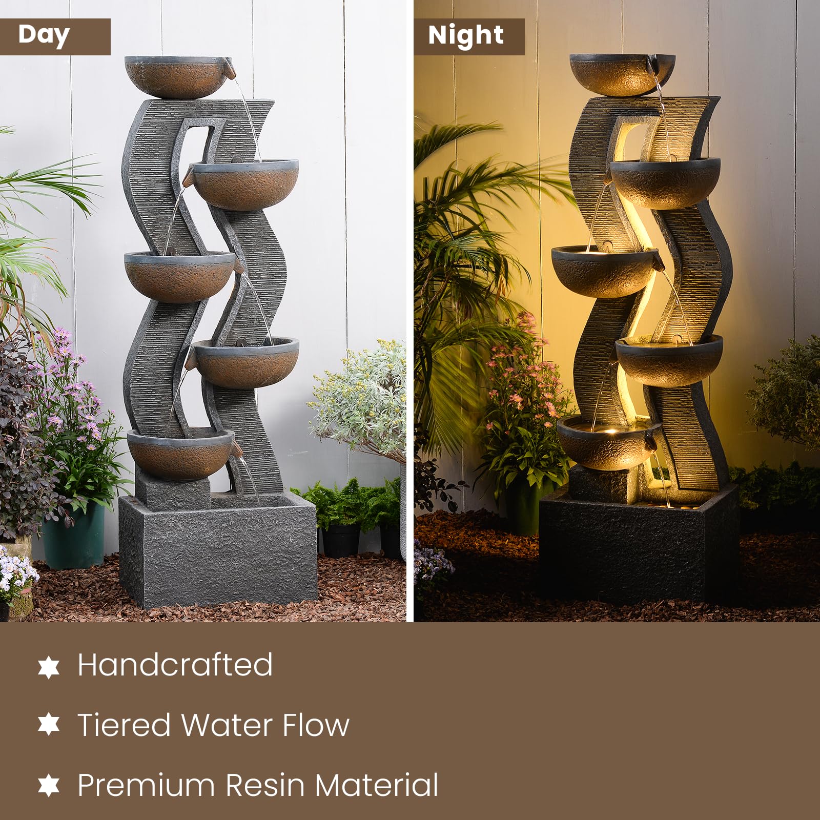 Takamota 52.8" Tall Outdoor Water Fountain with Lights