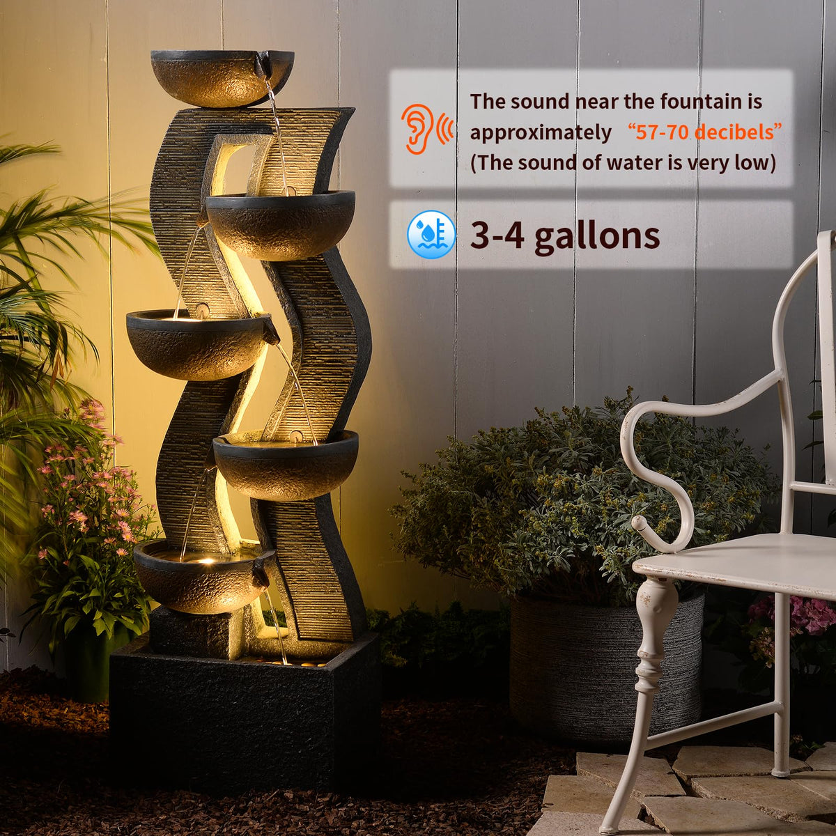 Takamota 52.8" Tall Outdoor Water Fountain with Lights
